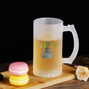 Customized UV Printing 16 oz Brushed Beer Glass with Handle 