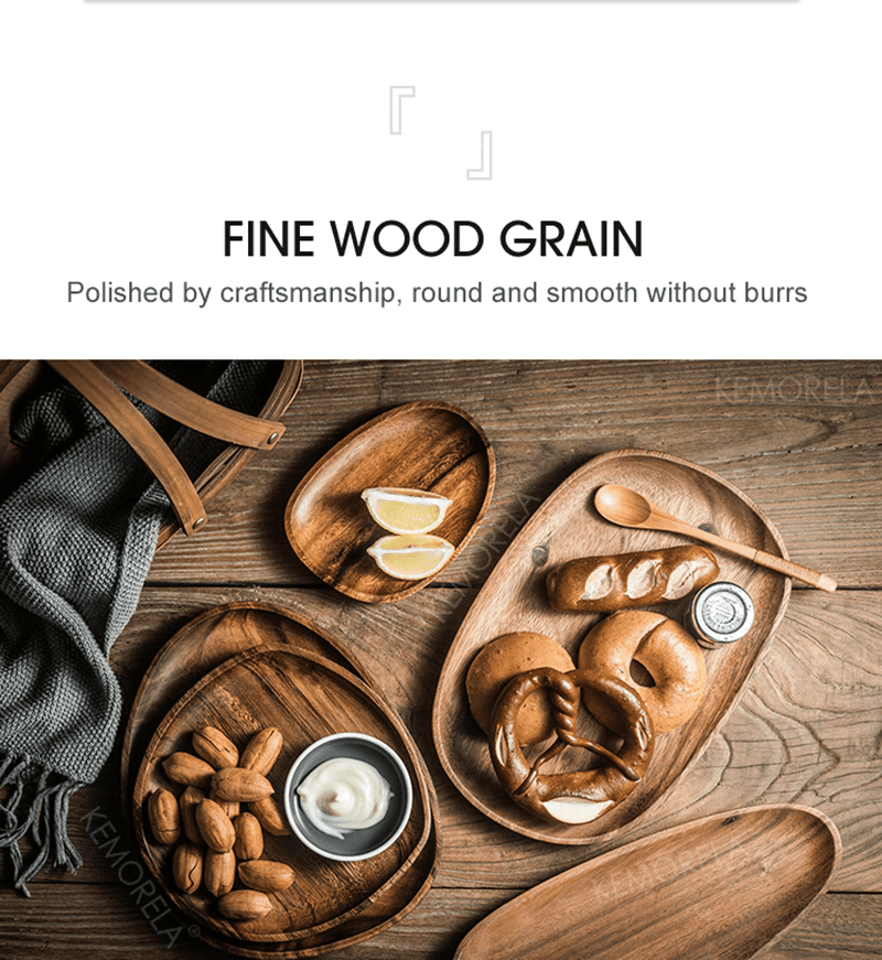 Irregular Oval Solid Wood Plates Fruit Dishes Tableware Set