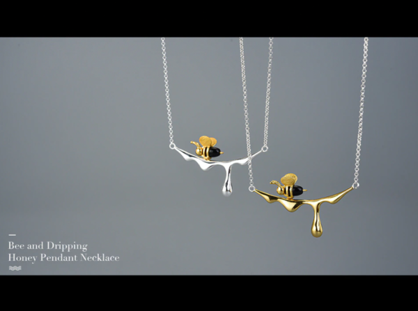 Lotus Fun 18K Gold Bee and Dripping Honey Pendant Necklace Real 925 Sterling Silver Handmade Designer Fine Jewelry for Women 10
