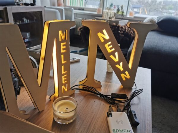 Personalized Wall Decor LED Night Light 26 Letter With Name Sign Light for Couples Baby Room Bedroom Custom Wooden Lamp Engraved 8