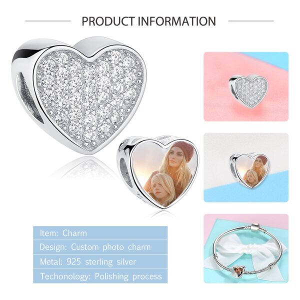 ELESHE 100% Authentic 925 Sterling Silver Bead Charm Fit Original Bracelet Bangle DIY Custom Photo Heart Beads Jewelry Making 3