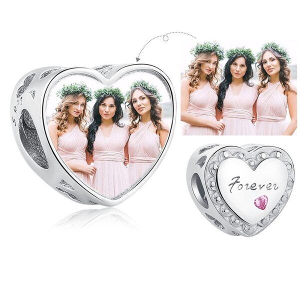 ELESHE 100% Authentic 925 Sterling Silver Bead Charm Fit Original Bracelet Bangle DIY Custom Photo Heart Beads Jewelry Making 24
