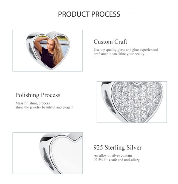 ELESHE 100% Authentic 925 Sterling Silver Bead Charm Fit Original Bracelet Bangle DIY Custom Photo Heart Beads Jewelry Making 30
