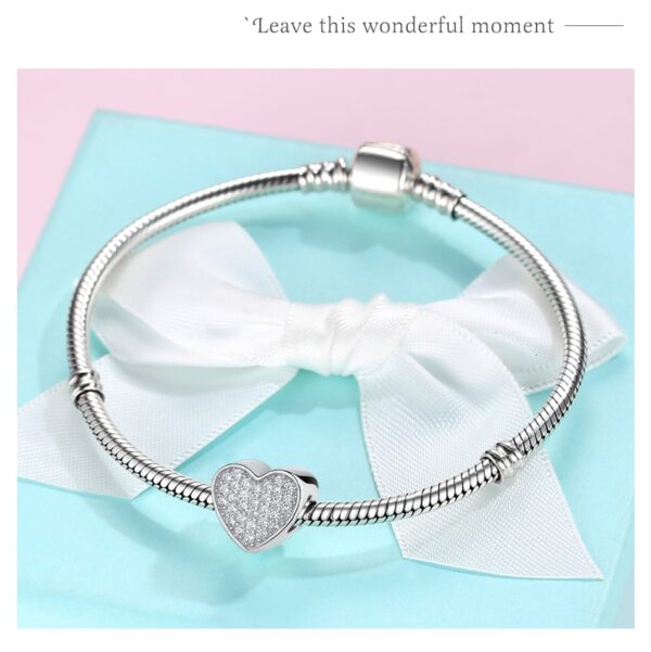 ELESHE 100% Authentic 925 Sterling Silver Bead Charm Fit Original Bracelet Bangle DIY Custom Photo Heart Beads Jewelry Making 32