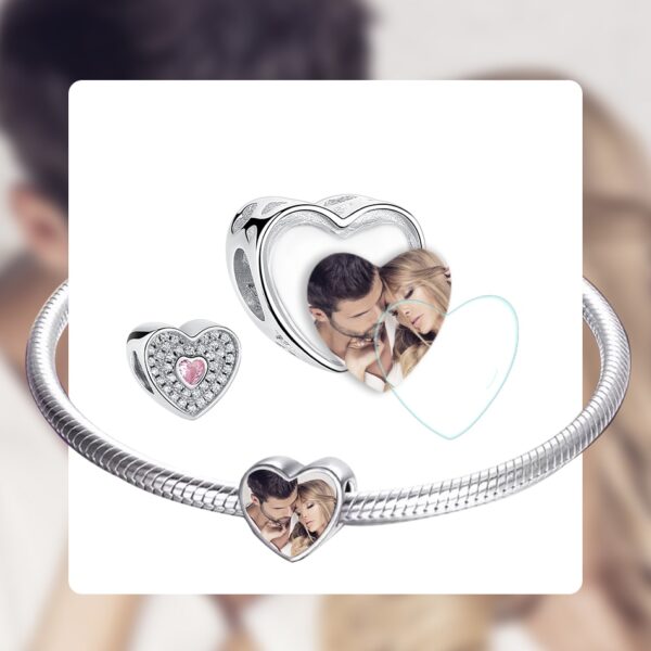ELESHE 100% Authentic 925 Sterling Silver Bead Charm Fit Original Bracelet Bangle DIY Custom Photo Heart Beads Jewelry Making 5