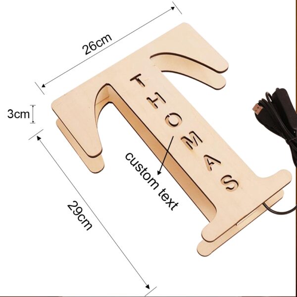 Personalized Wall Decor LED Night Light 26 Letter With Name Sign Light for Couples Baby Room Bedroom Custom Wooden Lamp Engraved 5