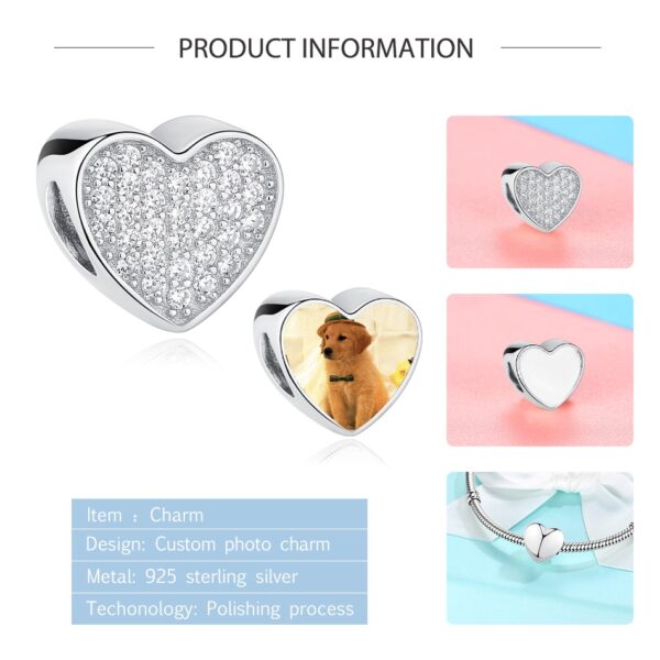 ELESHE 100% Authentic 925 Sterling Silver Bead Charm Fit Original Bracelet Bangle DIY Custom Photo Heart Beads Jewelry Making 29