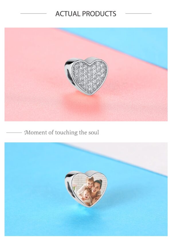 ELESHE 100% Authentic 925 Sterling Silver Bead Charm Fit Original Bracelet Bangle DIY Custom Photo Heart Beads Jewelry Making 31
