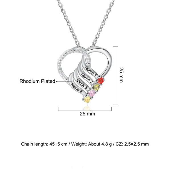 JewelOra Personalized Family Heart Pendant Necklace with 2-6 Birthstones Customized Engraving Name Mother Necklace New Year Gift 3