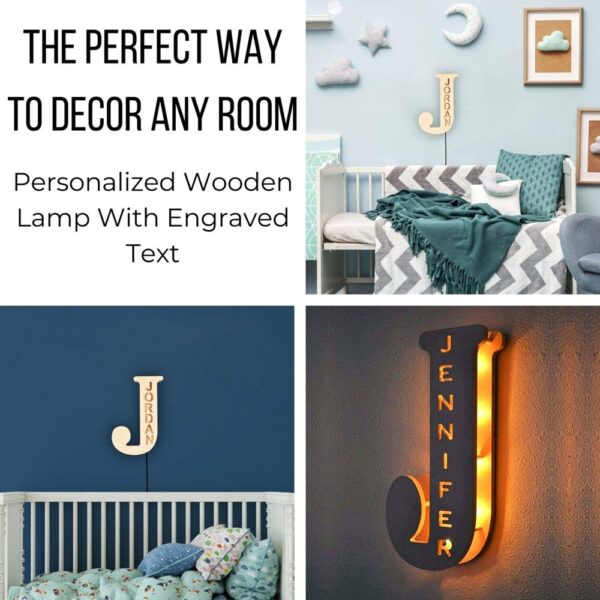 Personalized Wall Decor LED Night Light 26 Letter With Name Sign Light for Couples Baby Room Bedroom Custom Wooden Lamp Engraved 3