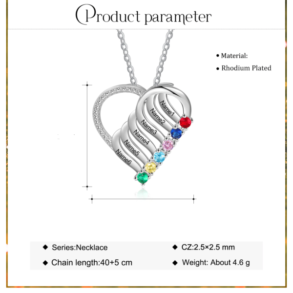 JewelOra Personalized Family Heart Pendant Necklace with 2-6 Birthstones Customized Engraving Name Mother Necklace New Year Gift 18
