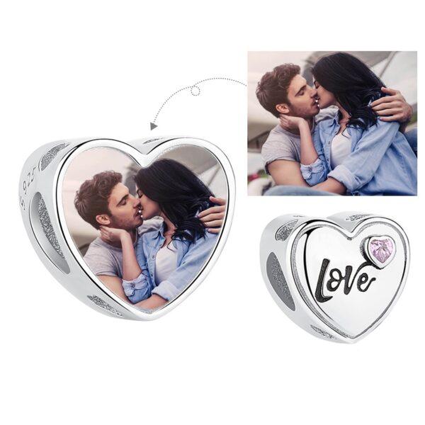 ELESHE 100% Authentic 925 Sterling Silver Bead Charm Fit Original Bracelet Bangle DIY Custom Photo Heart Beads Jewelry Making 22