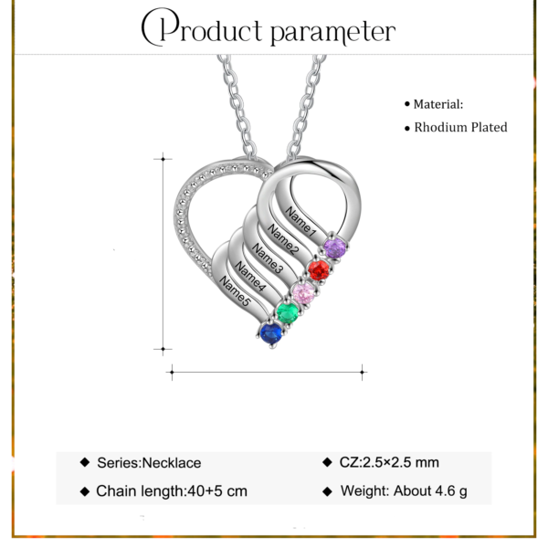 JewelOra Personalized Family Heart Pendant Necklace with 2-6 Birthstones Customized Engraving Name Mother Necklace New Year Gift 16