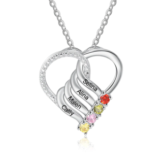 JewelOra Personalized Family Heart Pendant Necklace with 2-6 Birthstones Customized Engraving Name Mother Necklace New Year Gift